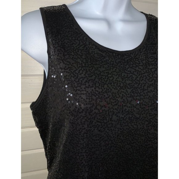 KENSIE Sz MEDIUM Black Sequined Mixed Media Peplum Dress Sleeveless Women's EUC - Picture 3 of 10